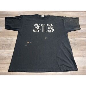 Pure Detroit T-Shirt 313 Faded Black Distressed Motor City Graphic Tee Size XL